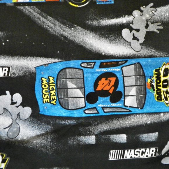 Fabric Mickey Mouse Nascar Disney Black 1 YD Rare - Picture 4 of 8